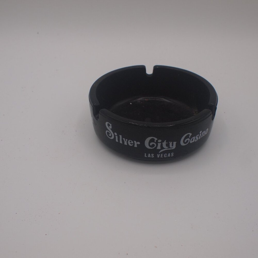 Classic Silver City Casino Black Glass Ashtray